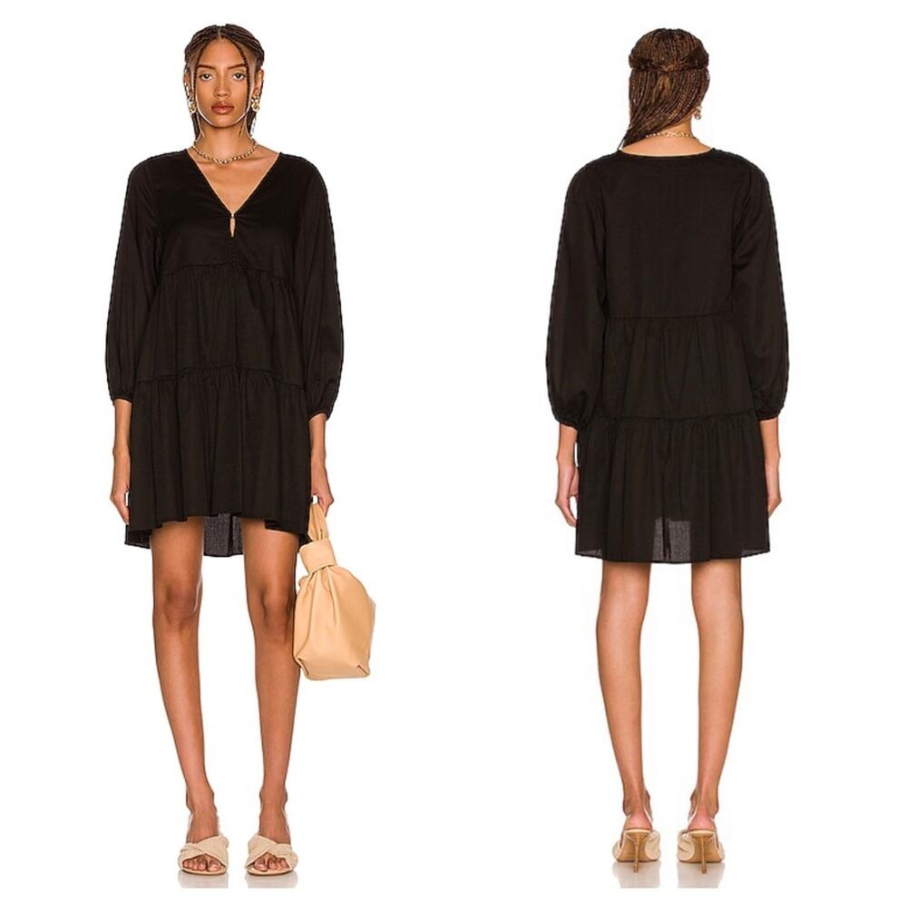 enza costa black dress Silk Rib Half Sleeve Midi Dress